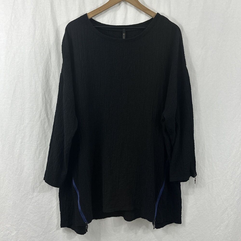 IC By Connie K Black Textured Asymmetric Zip Artsy Tunic Top Womens Sz 1X USA